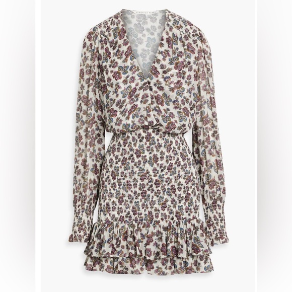VERONICA BEARD Saera shirred floral-print crepe de chine mini dress sz 6 - Picture 5 of 5